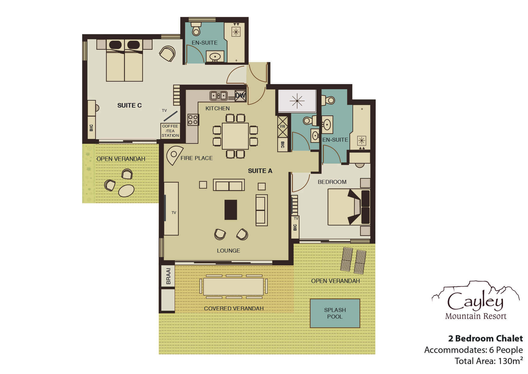 Floor plan of a 2 Bedroom Chalet
